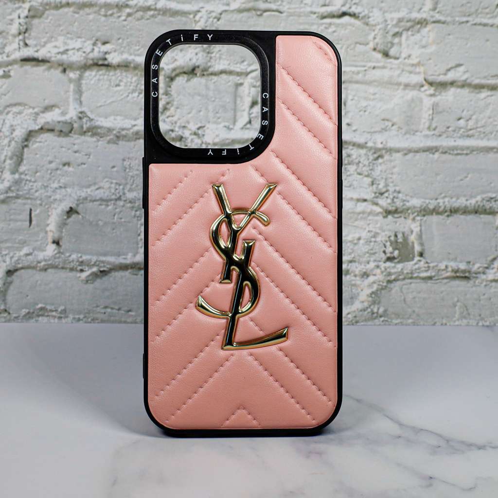 YSL Leather iPhone Case Fashion Soft Pink for iPhone 12 13 14 Pro Plus Version
