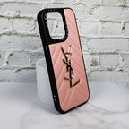 YSL Leather iPhone Case Fashion Soft Pink