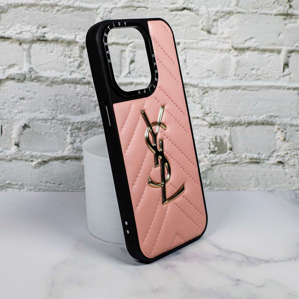 YSL Leather iPhone Case Fashion Soft Pink