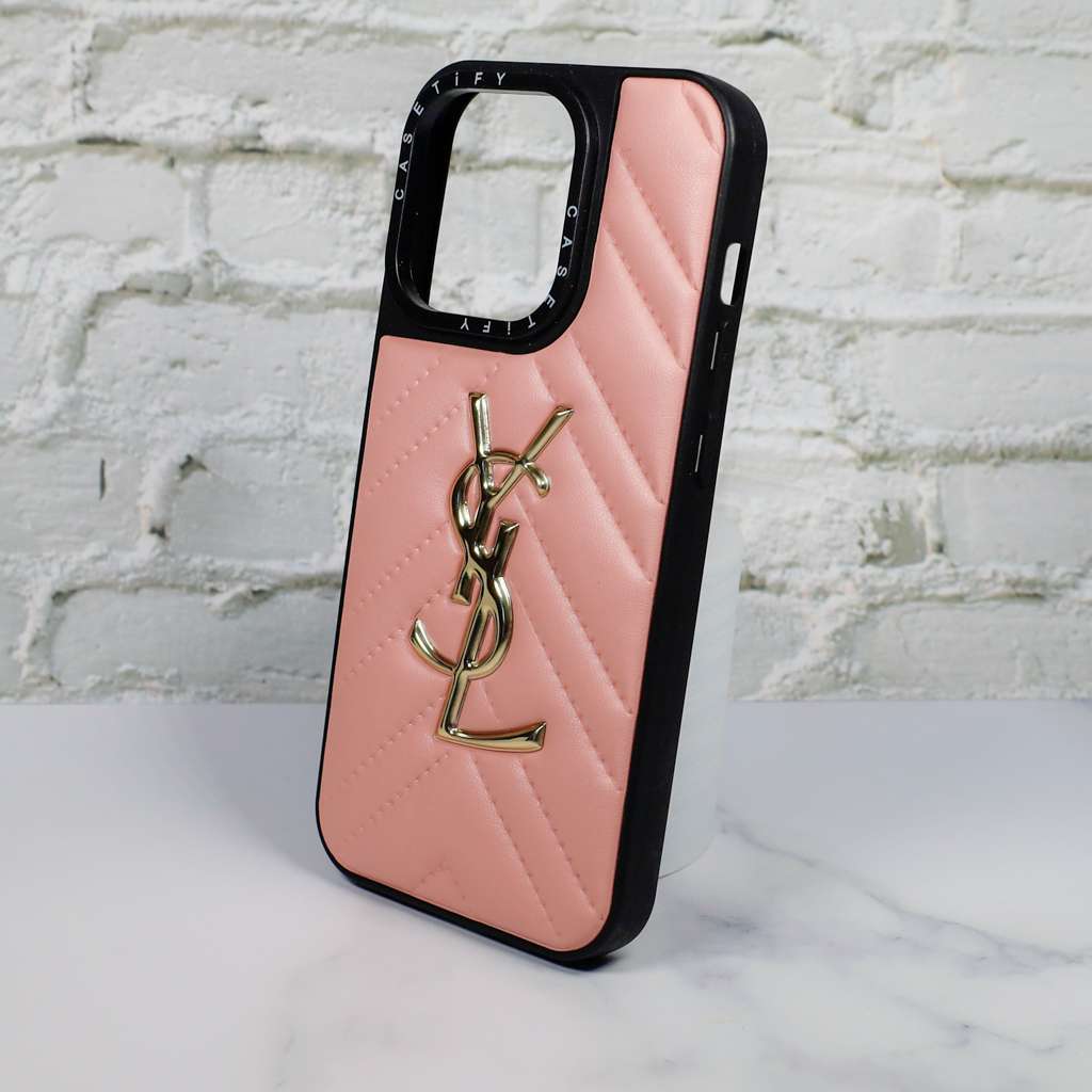 YSL Leather iPhone Case Fashion Soft Pink