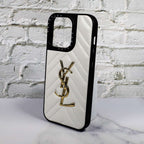 YSL Leather Phone Case Fashion White for iPhone 12 13 14 15 16 Pro Max Plus Version