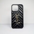 Ysl Iphone Case Fashion Black Leather For 12 13 14 15 16 Pro Max Plus Version