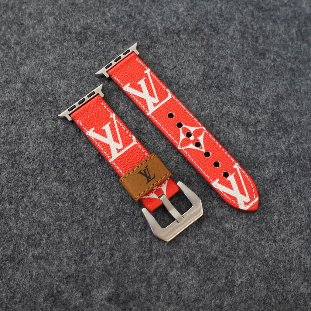 Designer LV Apple Watch Band Series Red Monogram