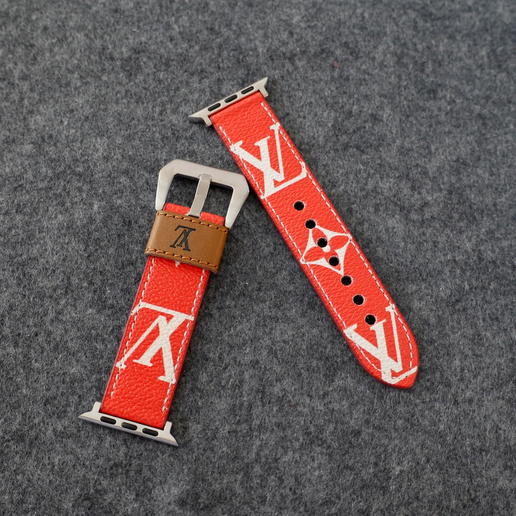Designer LV Apple Watch Band Series Red Monogram