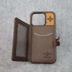 LV iPhone wallet case showing the card slot, camera opening and fitted protective edge