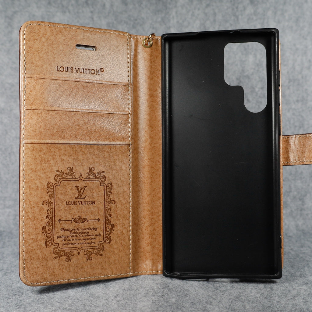 LV Wallet Phone Case Samsung Galaxy S21 22 23 24 25 Ultra Plus Brown Small Monogram