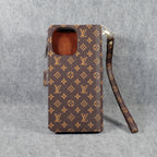 Fashion LV Wallet iPhone Case Zip Kickstand Function
