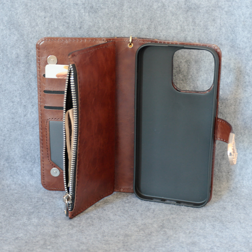 Fashion LV Wallet iPhone Case Zip Kickstand Function