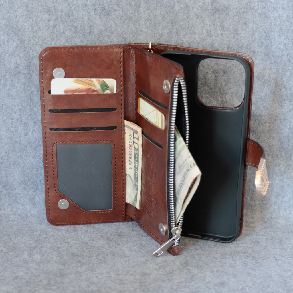 Fashion LV Wallet iPhone Case Zip Kickstand Function