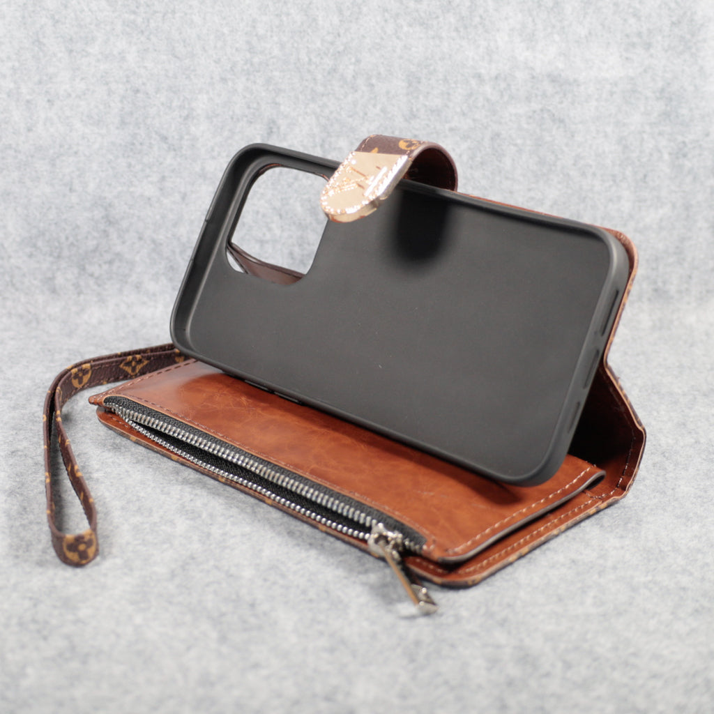 Fashion LV Wallet iPhone Case Zip Kickstand Function