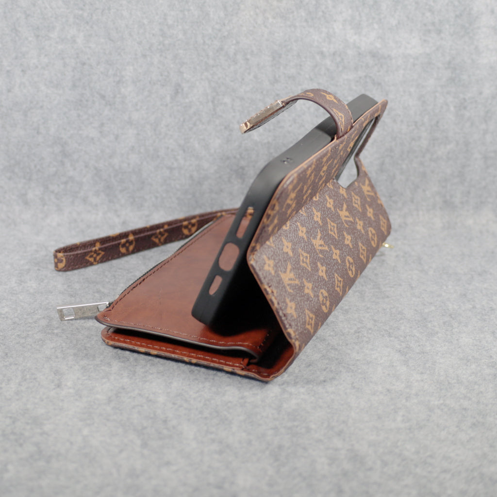 Fashion LV Wallet iPhone Case Zip Kickstand Function