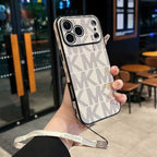 MK iPhone hand strap case showing the camera opening and protective back design