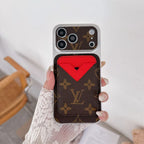 Magnetic card holder LV iPhone case showing card storage, the camera opening and protective edges
