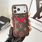 iPhone case with magnetic card holder showing the slim leather finish and card storage