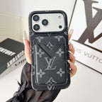 LV magnetic card holder iPhone case shown with the wallet attached to the rear cover