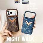 LV magnetic card holder phone case showing the slim wallet profile and patterned finish