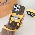 Brown Minions LV crossbody iPhone case showing the fitted camera area and protective edges