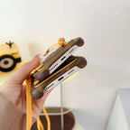 Brown Minions LV crossbody iPhone case close-up showing the playful pattern and protective fit