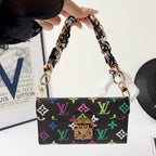 Multicolor crossbody wallet iPhone case showing the leather finish and slim protective fit