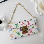 Detailed back view of the multicolor crossbody iPhone wallet case and patterned leather