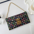 Crossbody wallet phone case showing the colorful back design and camera protection