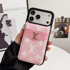 Louis V vertical folding card holder iPhone case showing card storage and the protective folio design