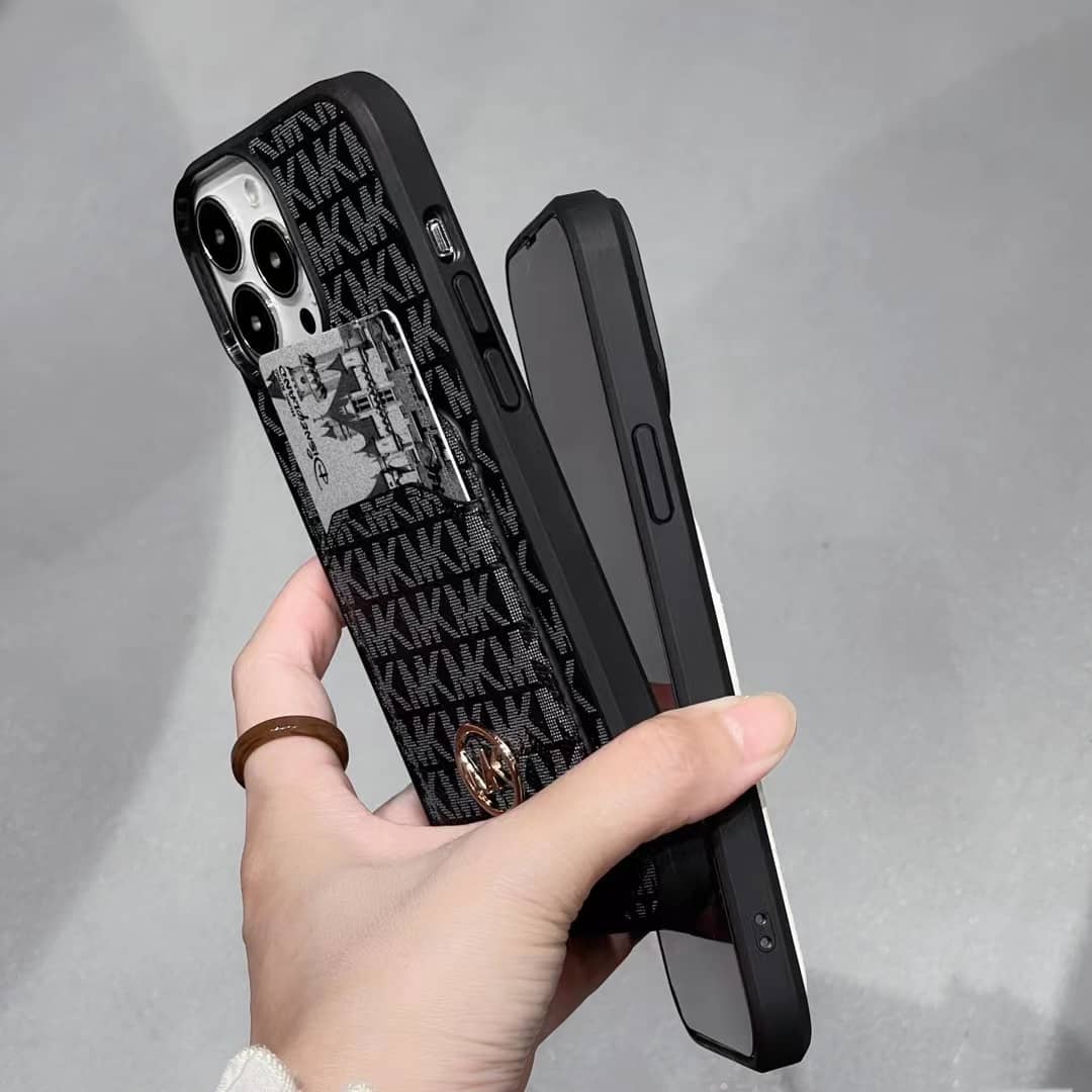 MK card holder iPhone case showing the rear wallet design and protective camera area