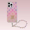 Pink pastel multicolor monogram iPhone case with a beaded wrist strap