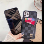 Dual card holder iPhone case showing the leather back panel and edge protection