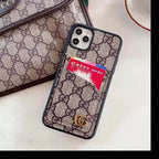 Leather iPhone back cover case showing the dual card slots and protective camera area