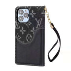 Black Denim Canvas Wallet Flip Case Kickstand Function iPhone 11 12 13 14 15 16 Pro Max Plus