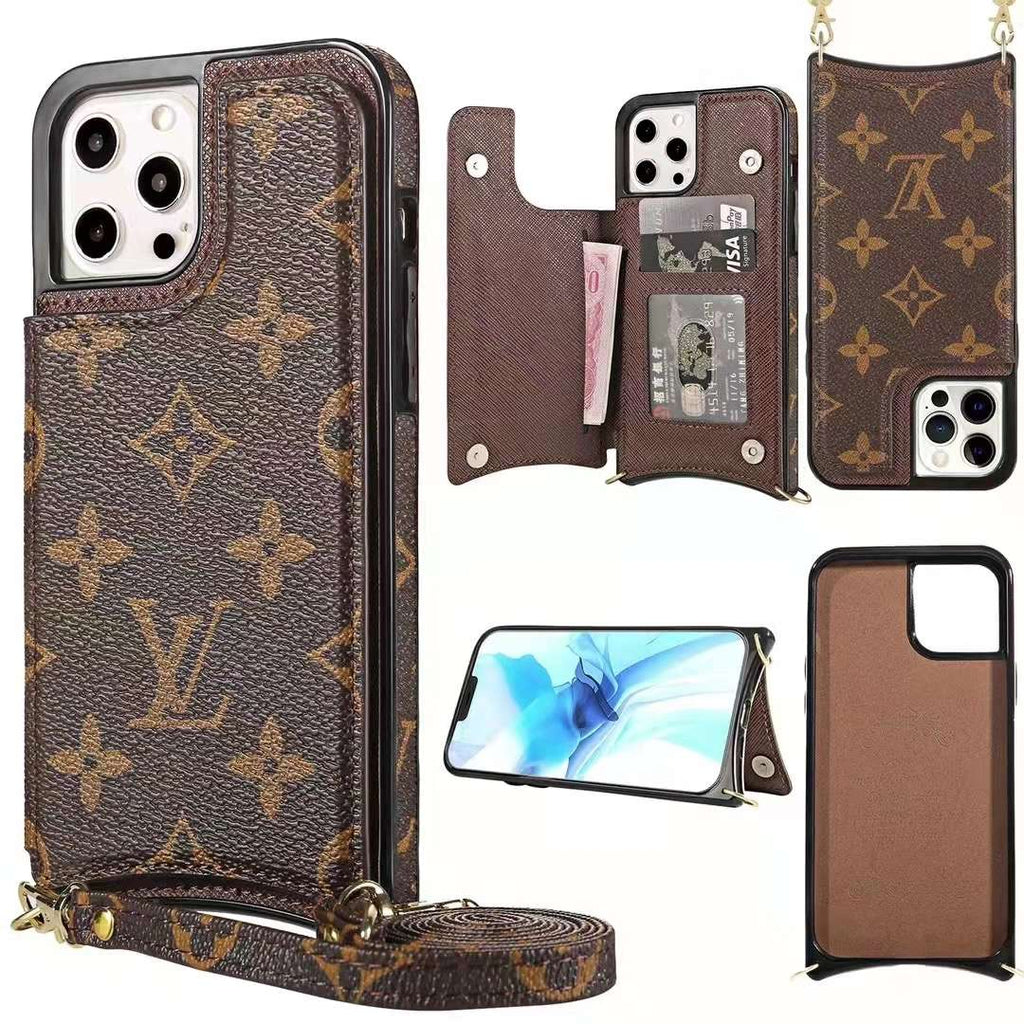 LV monogram leather iPhone case showing the camera protection and leather rear cover
