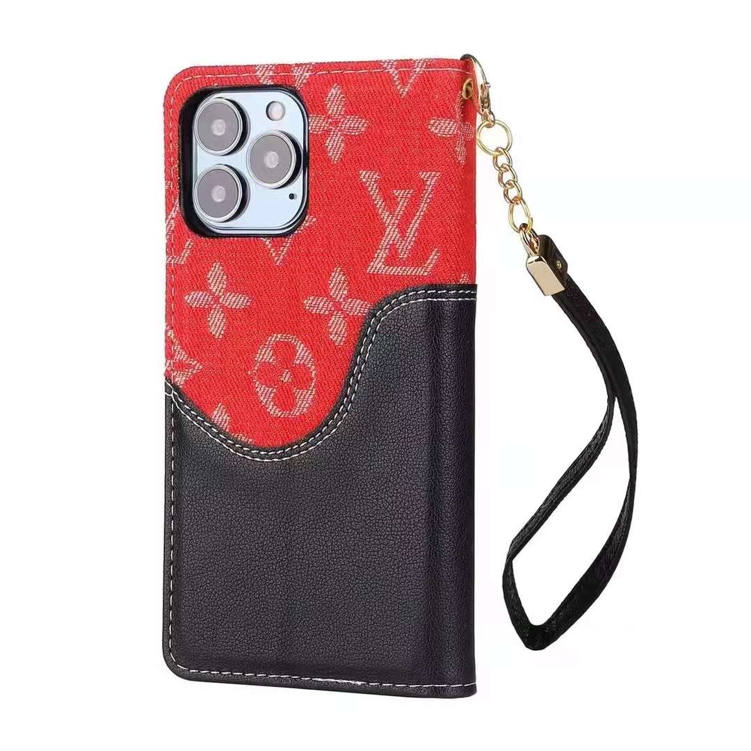 Red Denim Leather Wallet Flip Case Kickstand Function iPhone X 11 12 13 14 15 16 Pro Max Plus