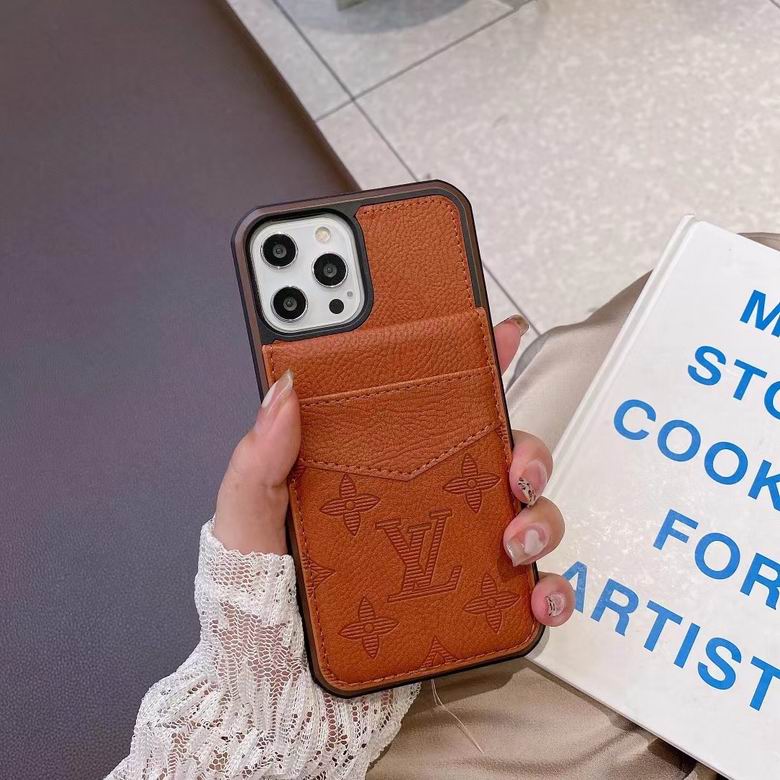 Close-up of the plain brown leather iPhone case highlighting material texture