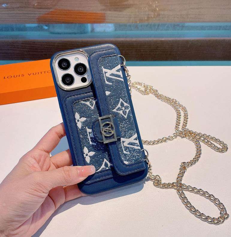 Blue soft texture crossbody iPhone case close-up showing the fabric finish and strap detail
