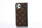 iPhone Wallet Case Brown Mono Leather Black Edge 11 12 13 14 15 16 Pro Max Plus