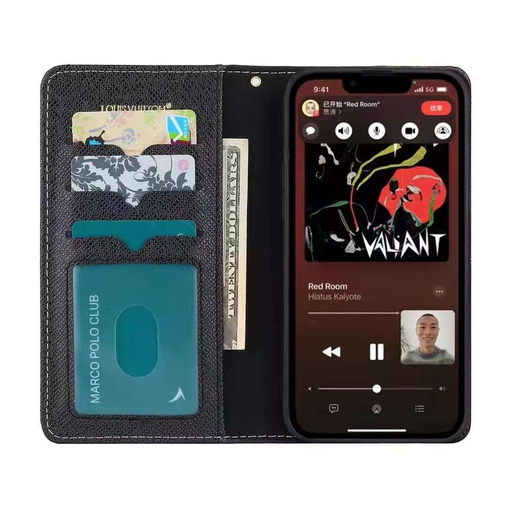 LV iPhone Wallet Case Brown Black Leather iPhone X 11 12 13 14 15 16 Pro Max Plus
