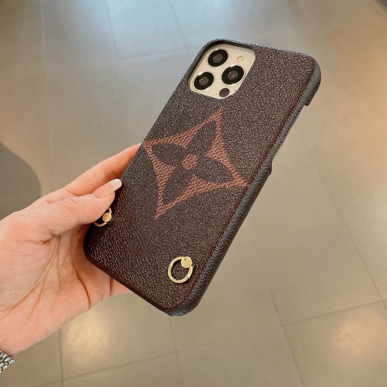 LV design crossbody iPhone case showing the fitted camera opening and protective edges