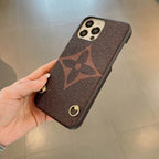 LV design crossbody iPhone case showing the fitted camera opening and protective edges