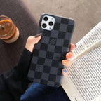 Leather iPhone case for X through 16 series showing the case fit and patterned exterior