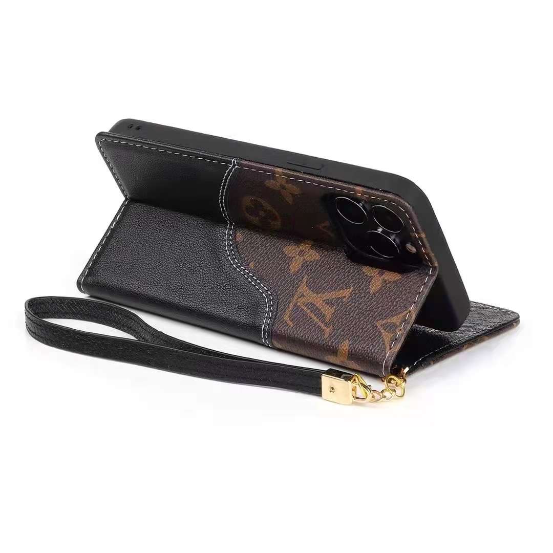 LV iPhone Wallet Case Brown Black Leather iPhone X 11 12 13 14 15 16 Pro Max Plus