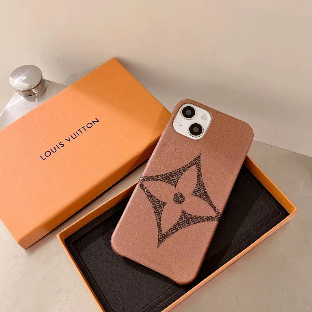 Single monogram phone case for iPhone showing the back design and material texture