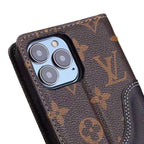 LV iPhone Wallet Case Brown Black Leather iPhone X 11 12 13 14 15 16 Pro Max Plus