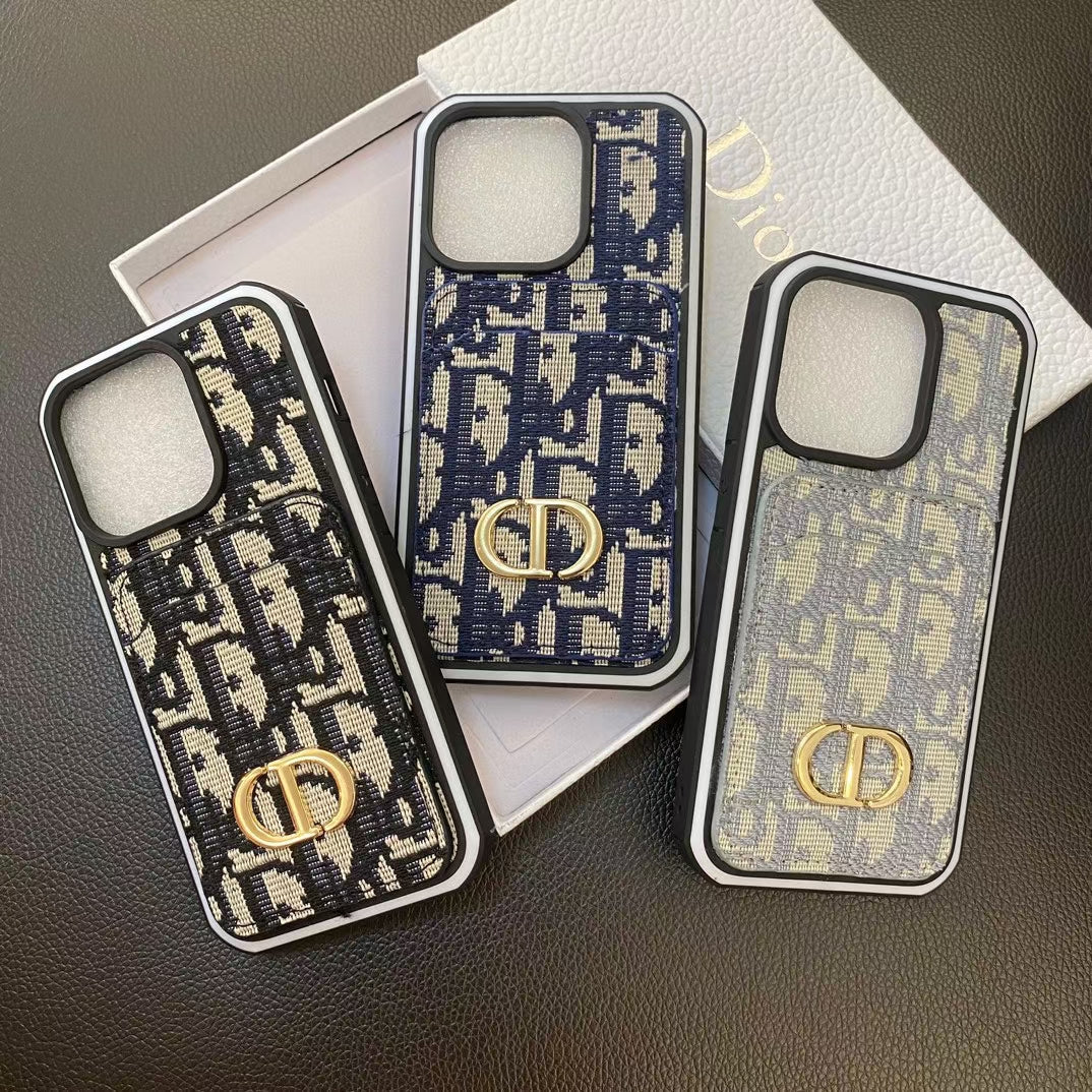 Dior iPhone Case Card Holder for iPhone 11 12 13 14 15 16 Pro Max Plus Series