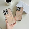 Beige botanical logo-print iPhone case with a black edge