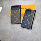 LV leather iPhone wallet case showing the folding cover and integrated card storage