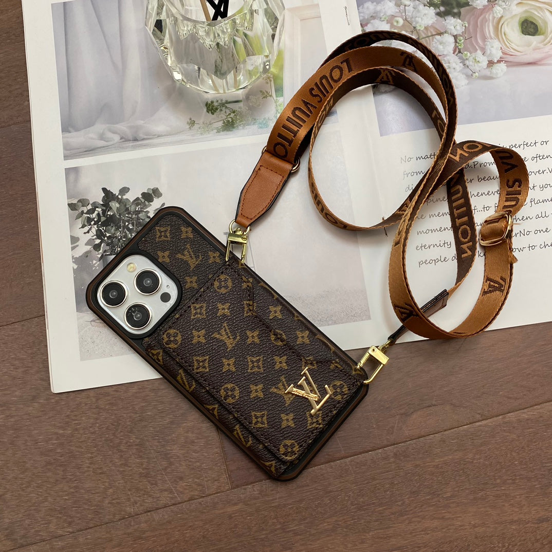iPhone 16 LV Case 15 14 13 12 Pro Max Plus Crossbody Wallet