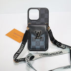LV crossbody wallet iPhone case showing the rear card holder and protective camera opening