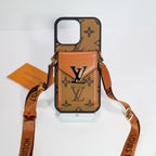 LV crossbody wallet iPhone case showing the card storage, camera area and finished edges