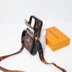 LV crossbody wallet iPhone case close-up showing leather texture and card storage